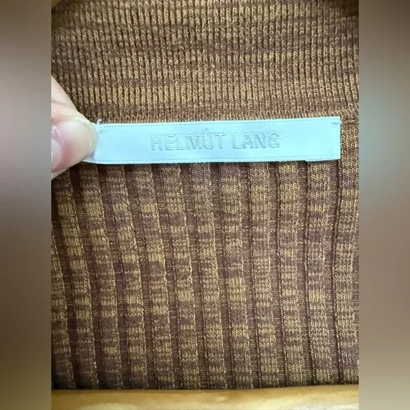 Helmut Lang Womens Dress Small Pecan Marl Stretch Knit Rib Mini Bodycon Designer - Picture 4 of 11